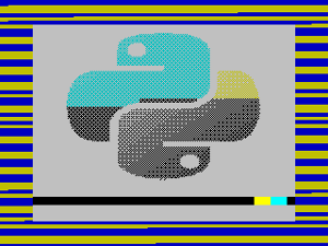 A TZX file generated with PyTzx loading on a spectrum emulator. Example 1: Python logo with standard loading.